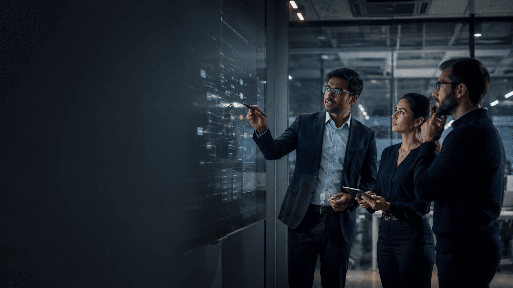 Technology consultants reviewing an enterprise digital system